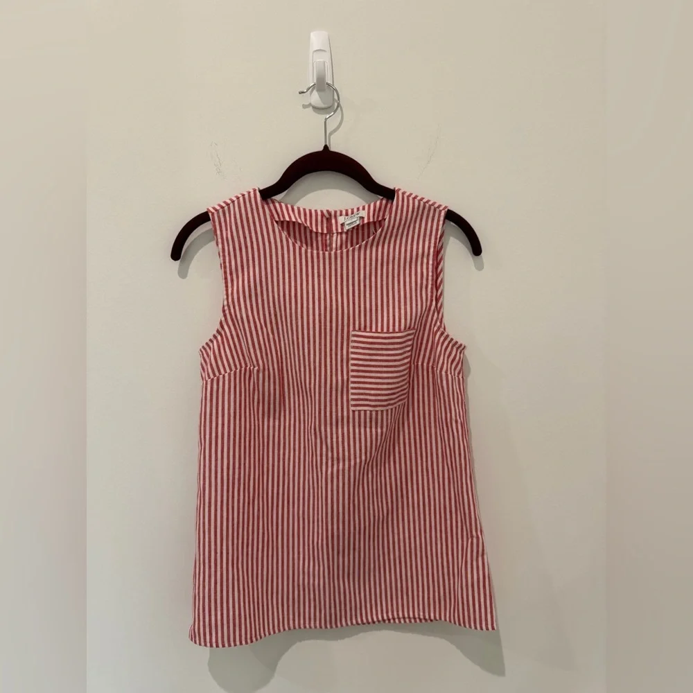❤️ J.Crew Red & White Striped Linen Blend Sleeveless Top Size 0 ✨